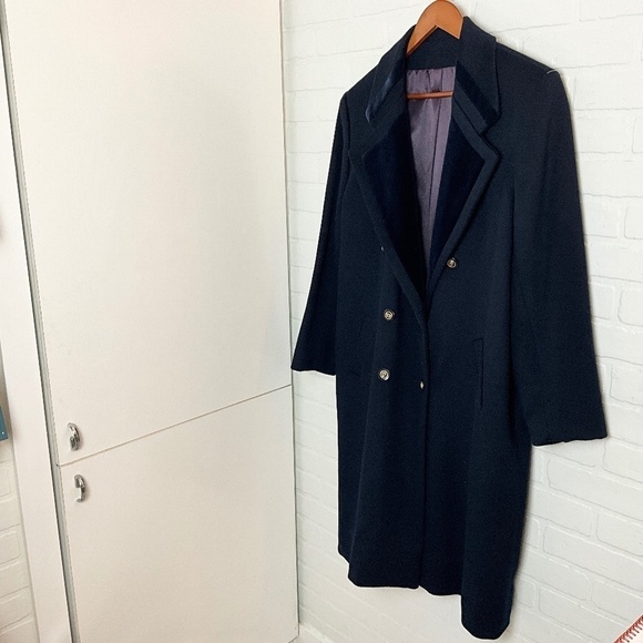 Vintage Maxi Blazer Peacoat Navy Wool Velvet Velour Collar Double breast 14 - Picture 2 of 10